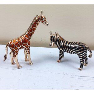 Godinger Silver Art Giraffe & Zebra Closionne Salt & Pepper Shakers Safari Set